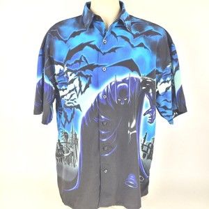 Batman All Over Print Hawaiian Short Sleeve Button Up 2001 XL Vintage Warner